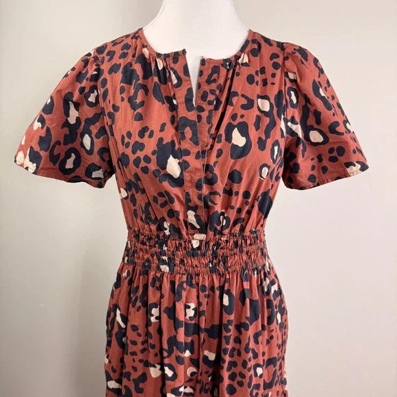 Anthropologie Maeve Somerset Leopard Maxi Dress Brown Smocked Waist Pockets Sml. - Picture 6 of 15
